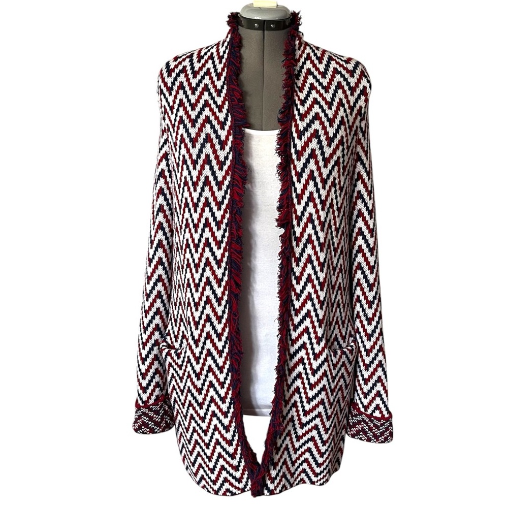 Caroline Biss Chevron cotton fringed cardigan 38